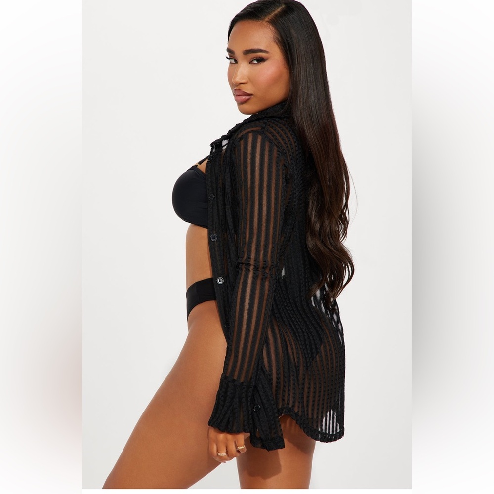 Island breeze cover-up blouse- Black